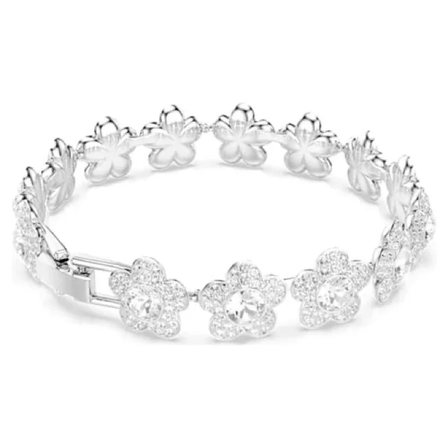 SWAROVSKI ブレスレット ラウンドカット, フラワー, ホワイト, ロジウム・プレーティング