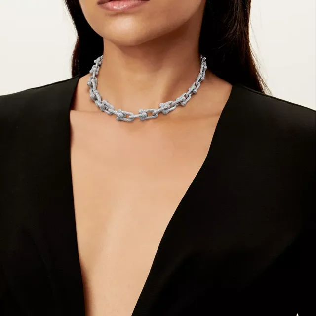Tiffany & Co. Tiffany HardWear Graduated Link Necklace in White Gold with Pavé Diamonds